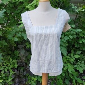 Earth collection Striped Square‎ Neck Top XL Silk Cotton Blend Casual Blouse